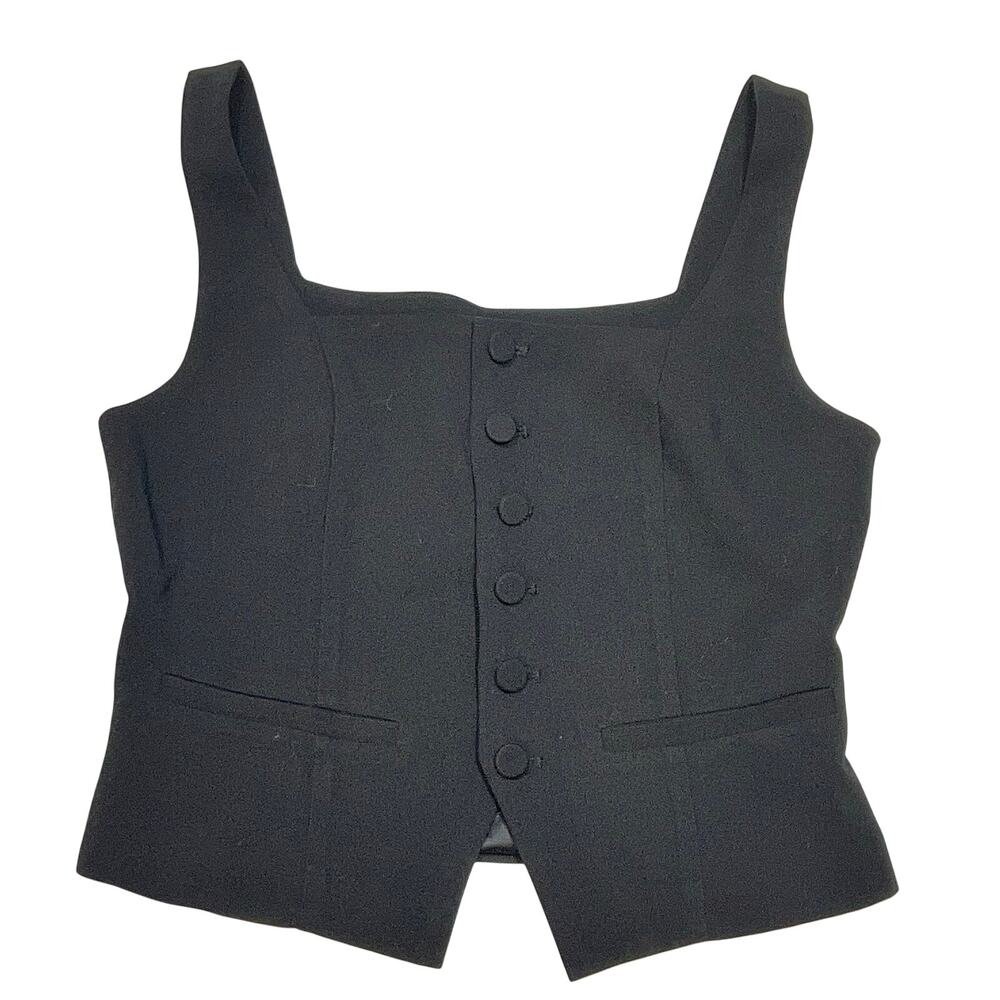 PAIGE Irene Square Neck Button Front Vest Top Black Women 6